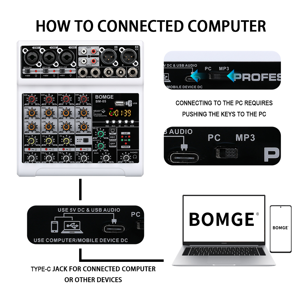 BOMGE 5 channels Audio mixer p - огляд і ціна Usb Sound Card